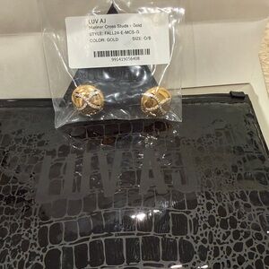 Luv AJ Gold and Silver Mariner Cross Earrings